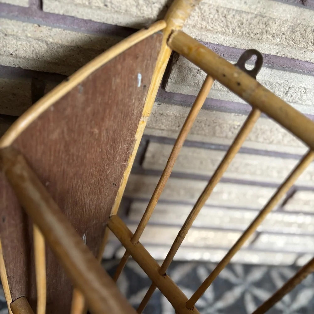 70's Wall Mount Wicker Magazine Rack - Wicker Rack - Rattan Magazine Holder - Picture 10 of 14
